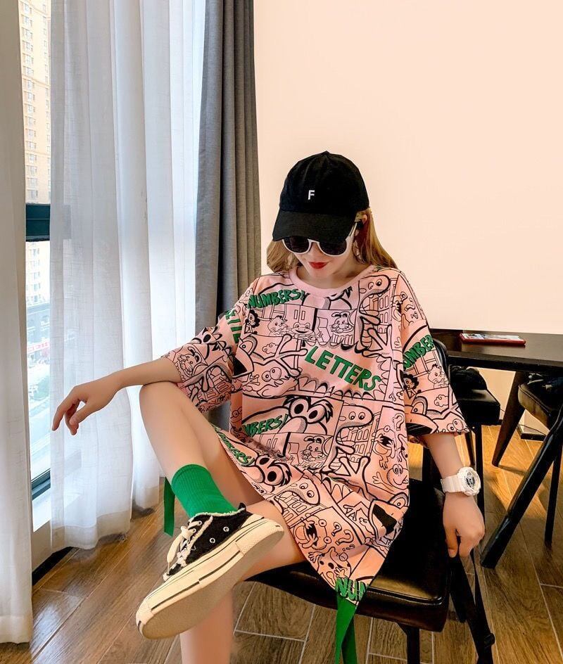 超人気 アバンギャルド 個性派 ラウンドネック プリント全2色 半袖Tシャツ<U-8720>
