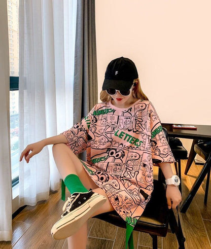 超人気 アバンギャルド 個性派 ラウンドネック プリント全2色 半袖Tシャツ<U-8720>