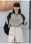 カラーマッチング スマイル ラグランTシャツ アルファベットプリント半袖 ＜U-2972＞