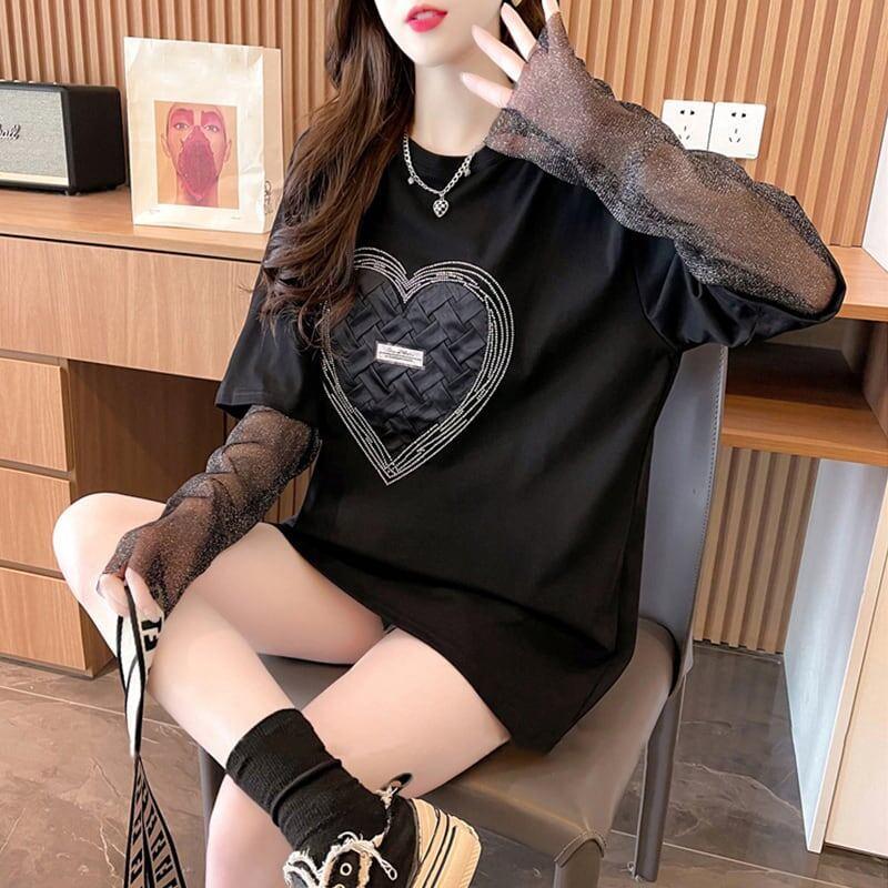 個性的なデザイン プリント 日焼け対策 切り替え Tシャツ カットソー＜U-3003＞