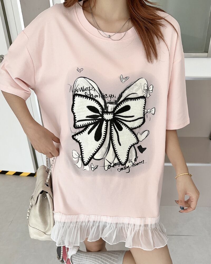 今季マストバイ プリントゆったり 切り替え 半袖Tシャツ 全4色＜U-8256＞