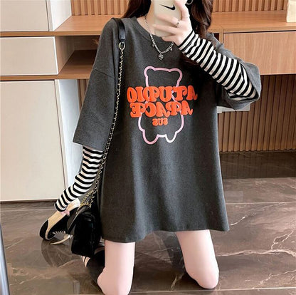 絶対流行 カジュアル アバンギャルド レイヤード風 プリント全3色 Tシャツ＜U-9587＞