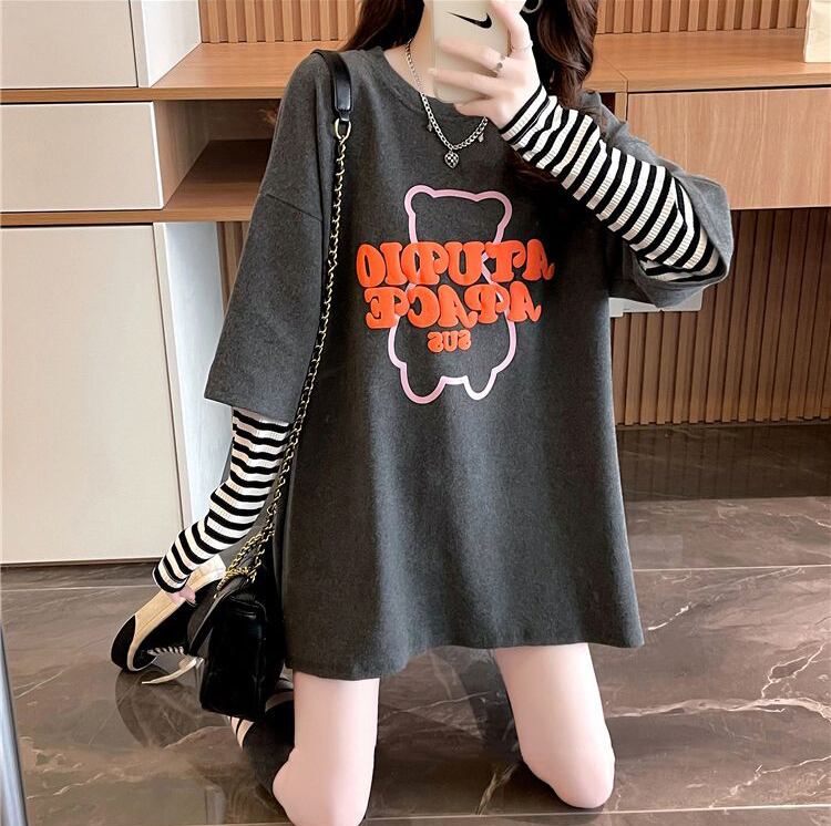 絶対流行 カジュアル アバンギャルド レイヤード風 プリント全3色 Tシャツ＜U-9587＞