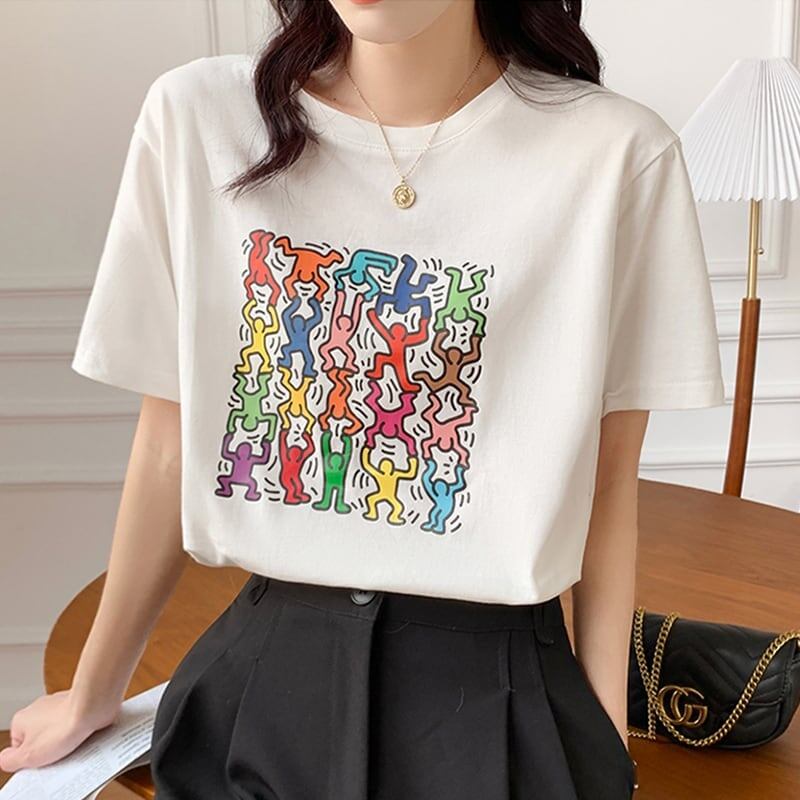 オシャレ度満点 切り替え 着心地抜群 プリント Tシャツ カットソー＜U-3408＞