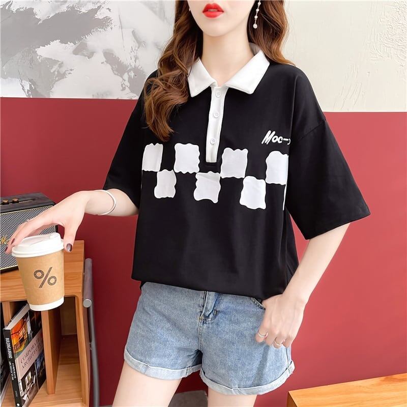デザイン感 切り替え チャーミング プリント Tシャツ カットソー＜U-3586＞