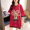 気質ルーズ漫画プリントミッドレングス半袖Tシャツ<U-3026>