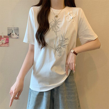 おすすめ 海外トレンド カジュアル モーダル 刺繍 半袖Tシャツ＜U-8476＞