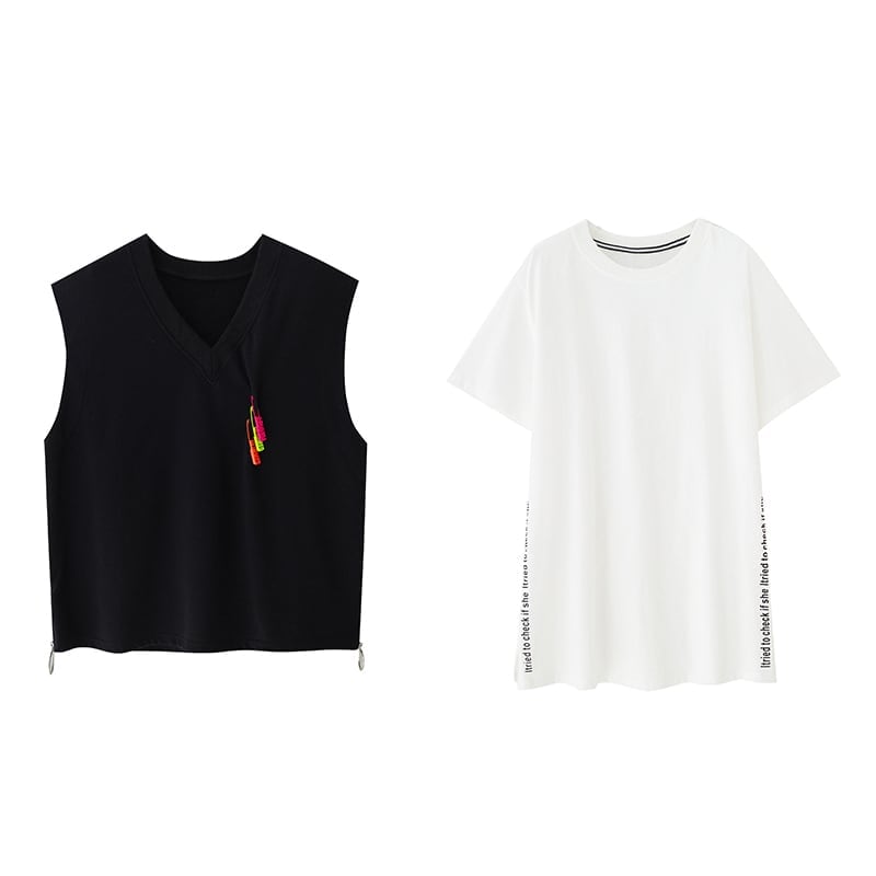 特別デザイン トップス おしゃれ Tシャツ+ベスト 二点セット＜U-2966＞