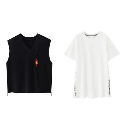 特別デザイン トップス おしゃれ Tシャツ+ベスト 二点セット＜U-2966＞