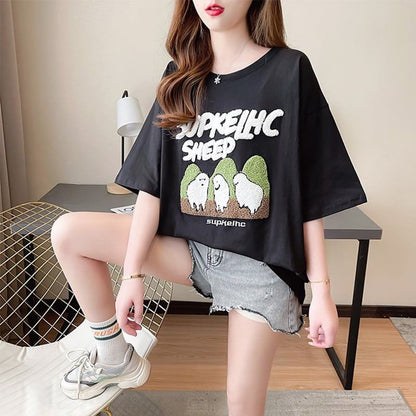 合わせやすい 切り替え チャーミング プリント Tシャツ カットソー＜U-3480＞