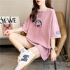 韓国系 ドロップショルダー 刺? レイヤードTシャツ ゆったり半袖 ＜U-3053＞