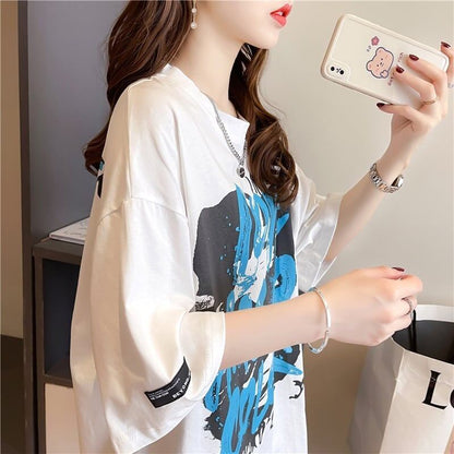 個性的なデザイン 切り替え 一目惚れ プリント Tシャツ カットソー＜U-3400＞