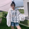 大人気 チェック柄 ゆったり 日焼け対策 UVカット 冷房対策 着?せ 長袖 フード付き シャツ ＜U-1910＞