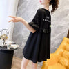 ミドル丈のイレギュラー半袖Tシャツワンピース<U-5007>