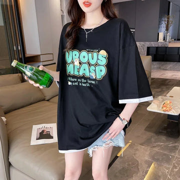 新作 プリントTシャツ ロング アルファベット オーバーサイズ＜U-2808＞