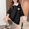 おすすめ POLOネック シンプル フリル ロング Tシャツ 三色 ゆったり半袖 ＜U-3055＞