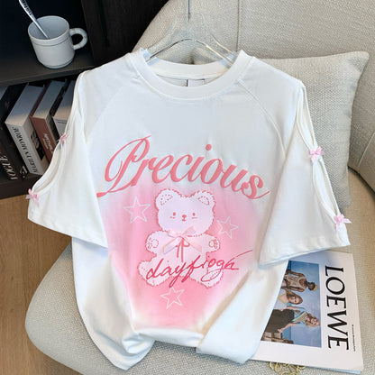 着回し力抜群 レース スウィートプリント 全2色 半袖Tシャツ ＜U-8711＞