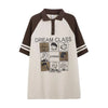 早い者勝ち グラフィック POLOネック プリント ロング ラグランTシャツ ゆったりワンピース＜U-4027＞