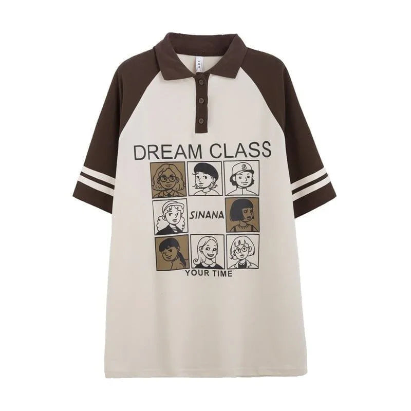 早い者勝ち グラフィック POLOネック プリント ロング ラグランTシャツ ゆったりワンピース＜U-4027＞