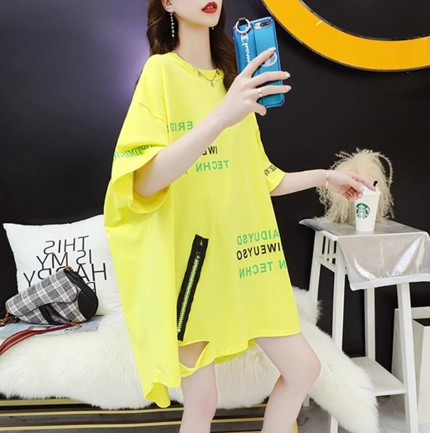 超人気 ダメージ加工 ゆったりロング丈 三色半袖Tシャツ＜U-8107＞