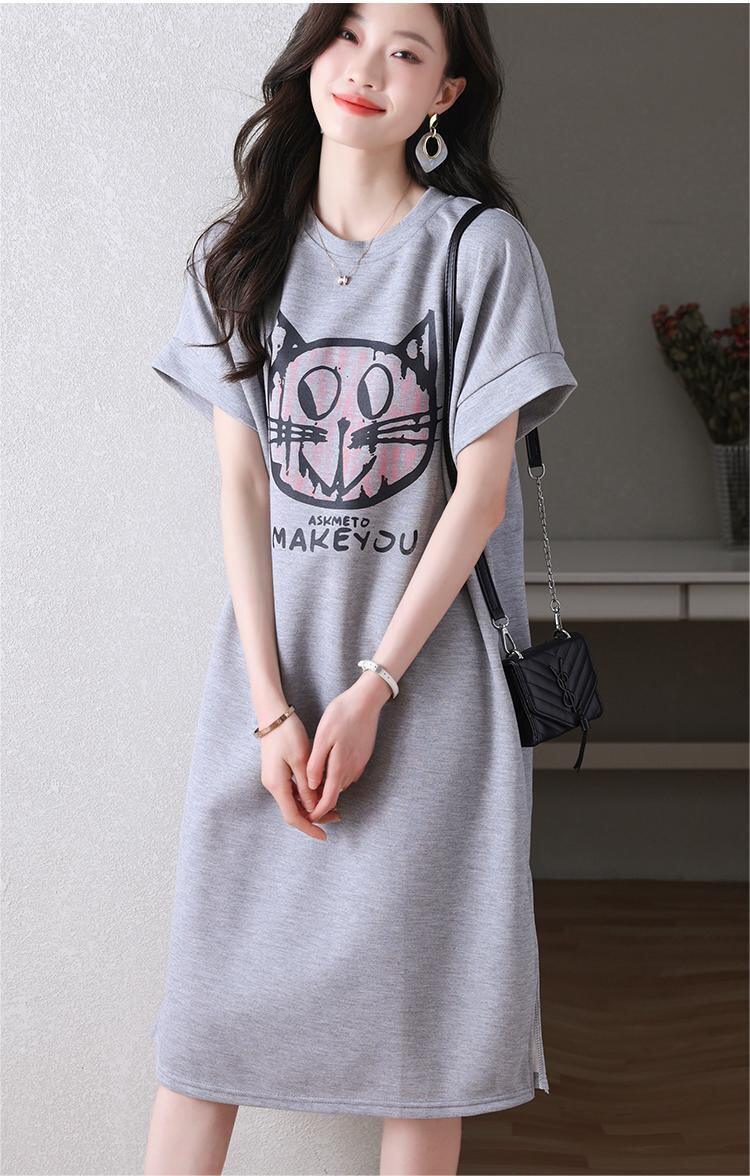 新しいカジュアルな猫プリント シャツ T ドレス<U-5037>