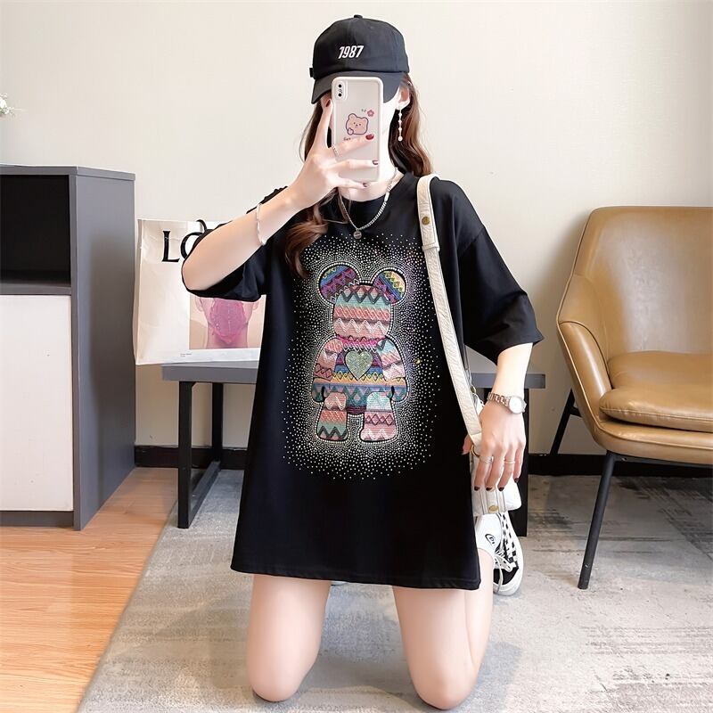 【半額！期間限定！！】絶対流行 ホットダイヤモンド カジュアル プリント全2色 半袖Tシャツ カットソー ＜U-8564＞
