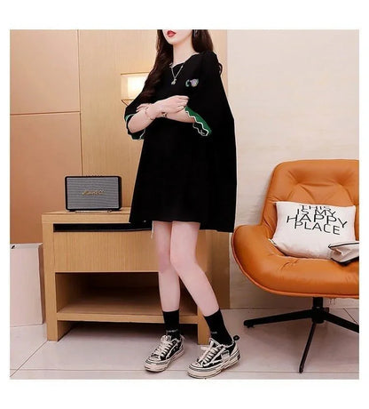 アルファベット プリント ドロップショルダー ロングTシャツ ゆったり＜U-2888＞