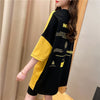 韓国系配色切り替えロングゆったり三色半袖Tシャツ＜U-1625＞