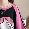 好感度UP グラフィック ストライプ柄 ラグランTシャツ ゆったり ワンピース＜U-3994＞