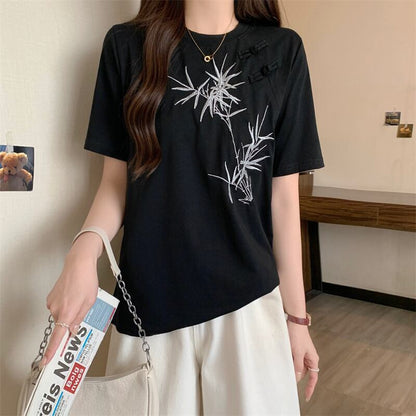 おすすめ 海外トレンド カジュアル モーダル 刺繍 半袖Tシャツ＜U-8476＞