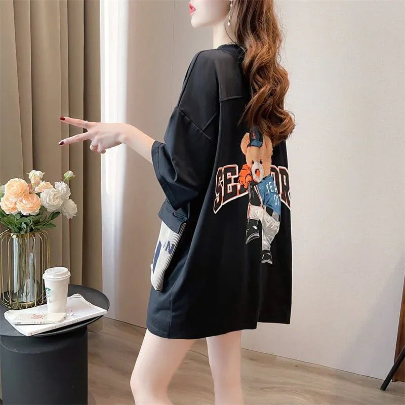スタイリッシュ 3色選択可 一目惚れ カートゥーンプリント Tシャツ カットソー＜U-3091＞