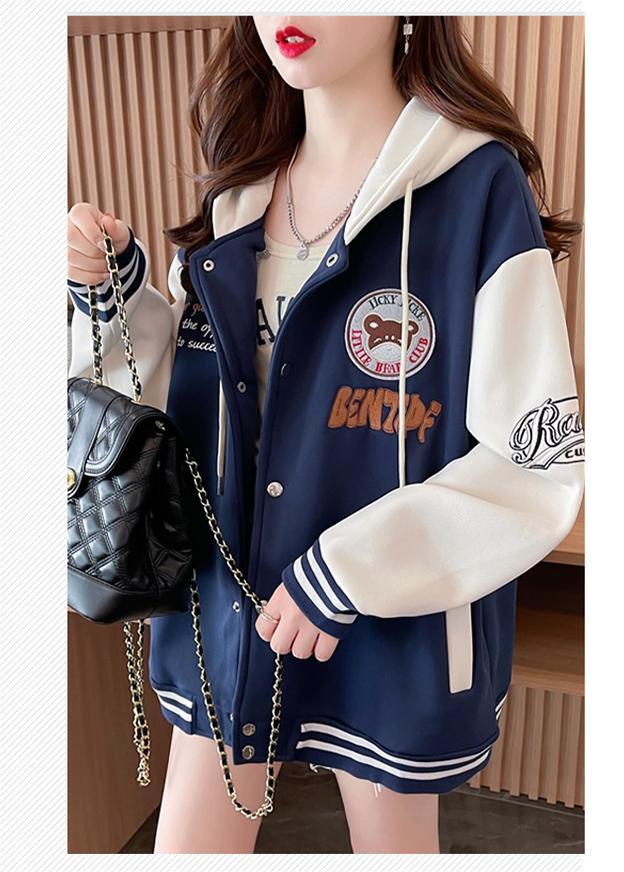 【裏起毛】超人気商品  厚手フード付きスタジャン 全2色パーカ<U-4675>