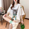 質感のいい 猫刺繍 立体のリボン ロング Tシャツ ゆったり半袖 ＜U-2919＞
