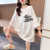 【人気商品再入荷！】   デザイン個性ゆったりミドル丈半袖Tシャツ<U-3036>