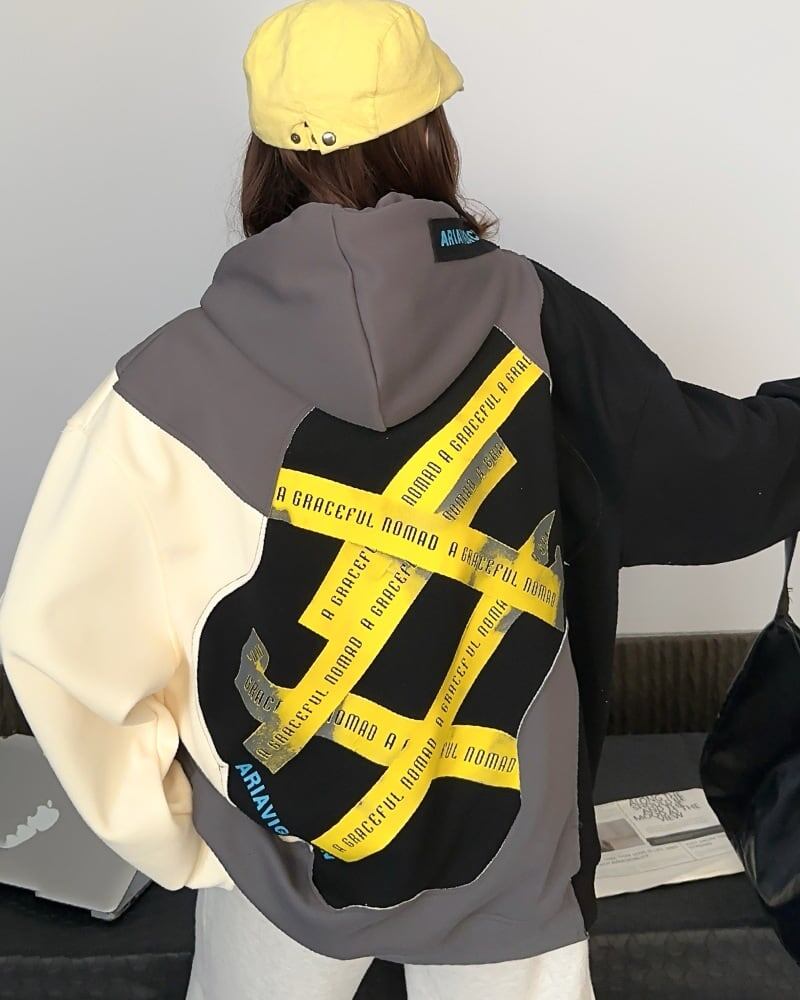 超人気  商品切り替えオーバーサイズ フード付きパーカ全3色ゆったりトップス＜U-4770＞