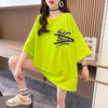 【人気商品再入荷！】   デザイン個性ゆったりミドル丈半袖Tシャツ<U-3036>
