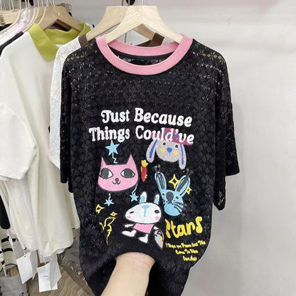 【半額！期間限定！！】新商品 キュート 超人気 プリント 2色半袖Tシャツ＜U-8520＞