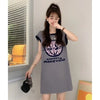 好感度100％ プリント 可愛い猫柄 ロング Tシャツ ゆったり半袖 ＜U-2867＞
