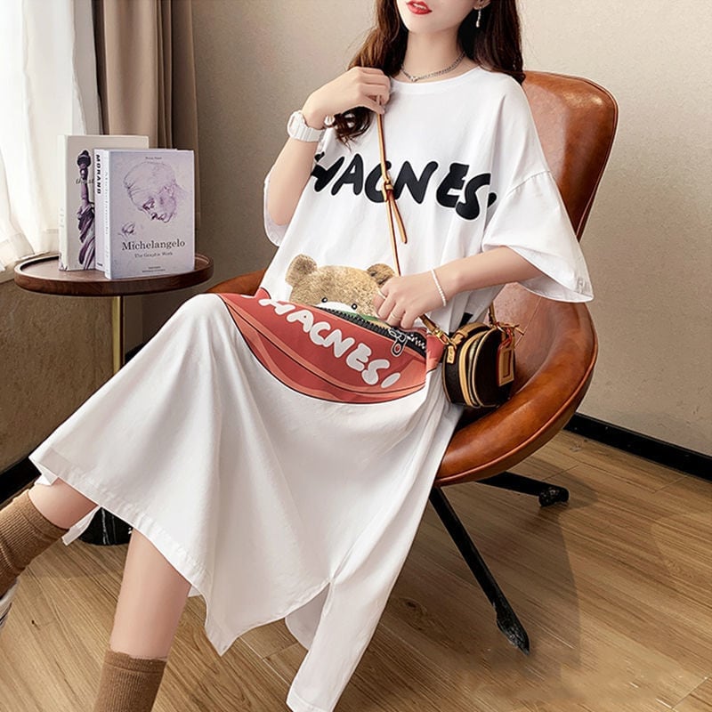 スタイリッシュ プリント カジュアル Tシャツ カットソー ワンピース＜U-8285＞