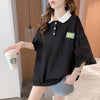 おすすめ POLOネック シンプル フリル ロング Tシャツ 三色 ゆったり半袖 ＜U-3055＞