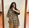 大活躍 刺繍 特別デザイン チェック柄 2色選択 半袖シャツ＜U-8881＞