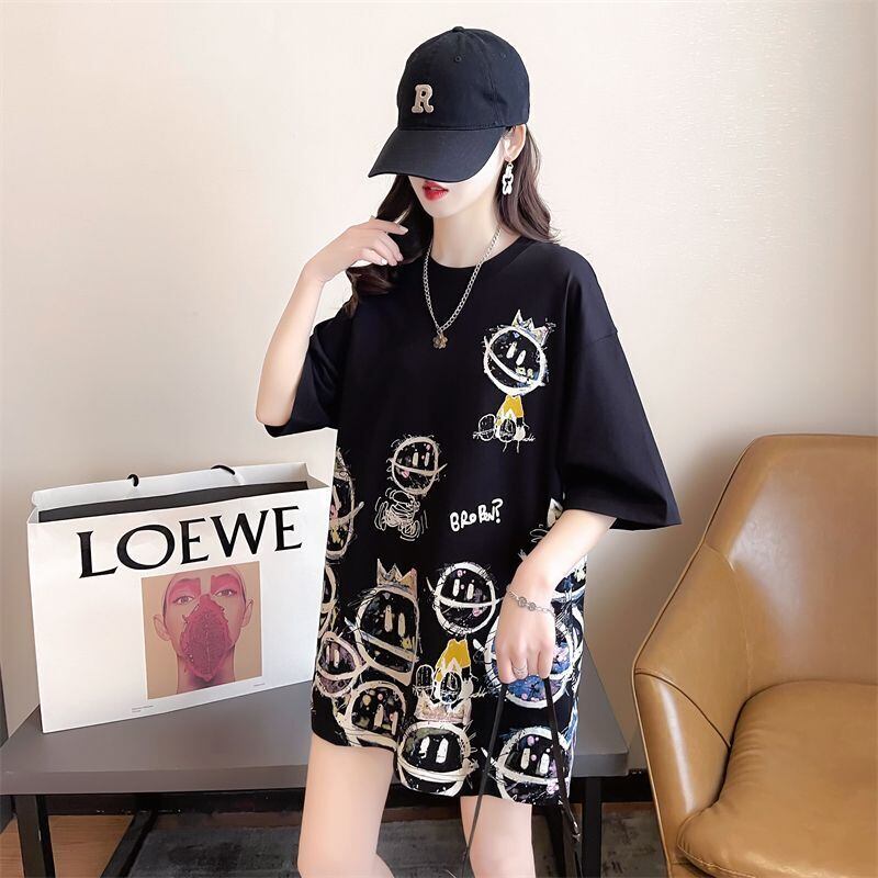 新商品 大人可愛い 大活躍 カジュアル キュートプリント 全2色 半袖Tシャツ＜U-8595＞