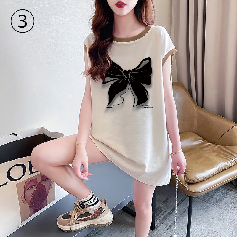 超人気 プリント全4色 軽い生地が夏にぴったり！ ノースリーブ Tシャツ カットソー＜U-9075＞