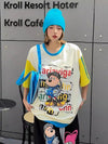 話題沸騰中 ゆったり カジュアル プリント カラーマッチング 半袖Tシャツ＜U-8067＞