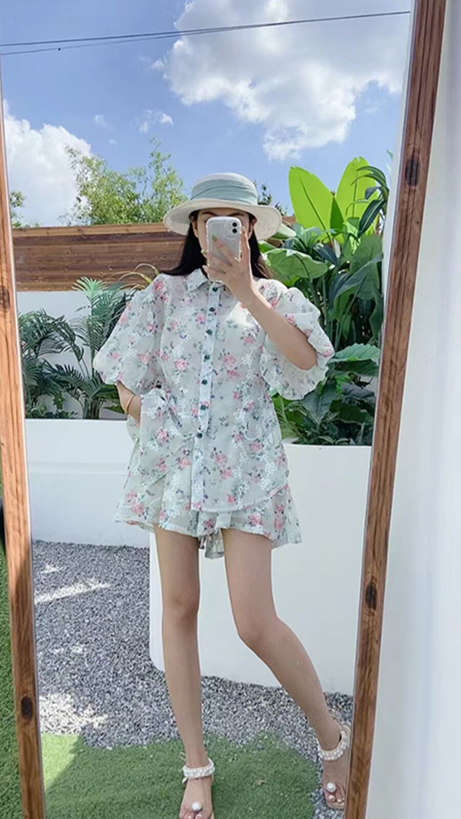 新商品 花柄 大人可愛い シャツ＋ショートパンツ セットアップ＜U-9001＞