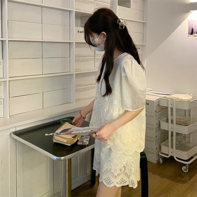 カジュアル 切り替え オシャレ度満点 ブラウス＋ショートパンツ セットアップ＜U-3233＞