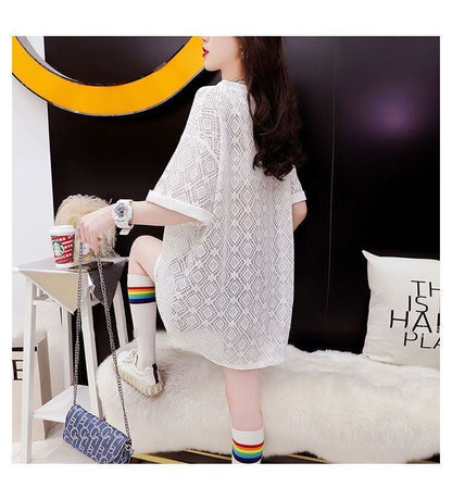 【半額！期間限定！！】新商品 切り替え 一目惚れ 透かし彫り プリント Tシャツ カットソー＜U-8523＞