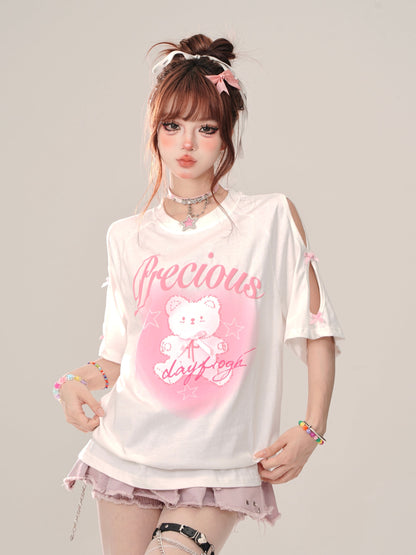 着回し力抜群 レース スウィートプリント 全2色 半袖Tシャツ ＜U-8711＞