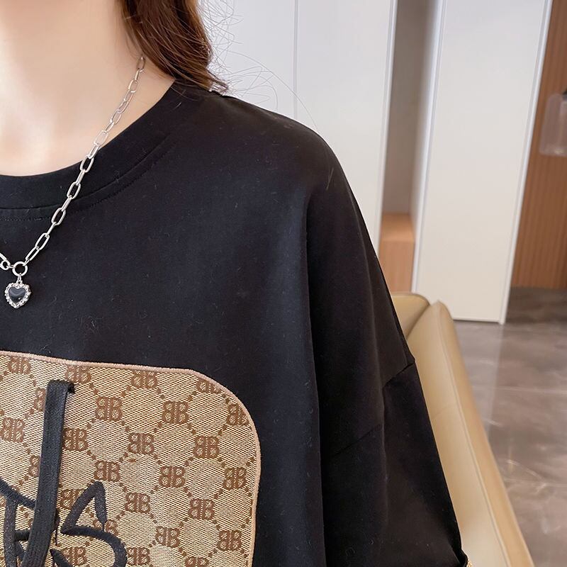 活躍する優秀アイテム 刺繍 個性的なデザイン 切り替え 2色選択 半袖 Tシャツ <U-9275>
