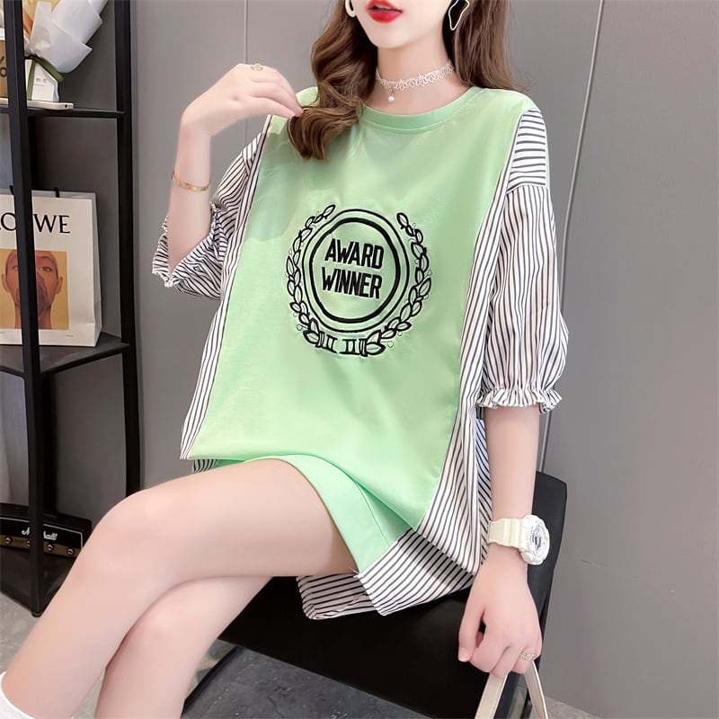 期間限定 ストライプ柄 新作 切り替え プリント 全3色 半袖Tシャツ カットソー ＜U-8685＞